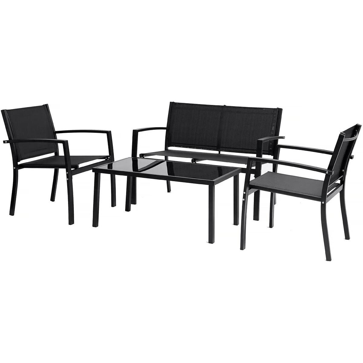 Habitat y Jardin - Conjunto de muebles bajos de jardín "Lino" - 4 plazas - Negro