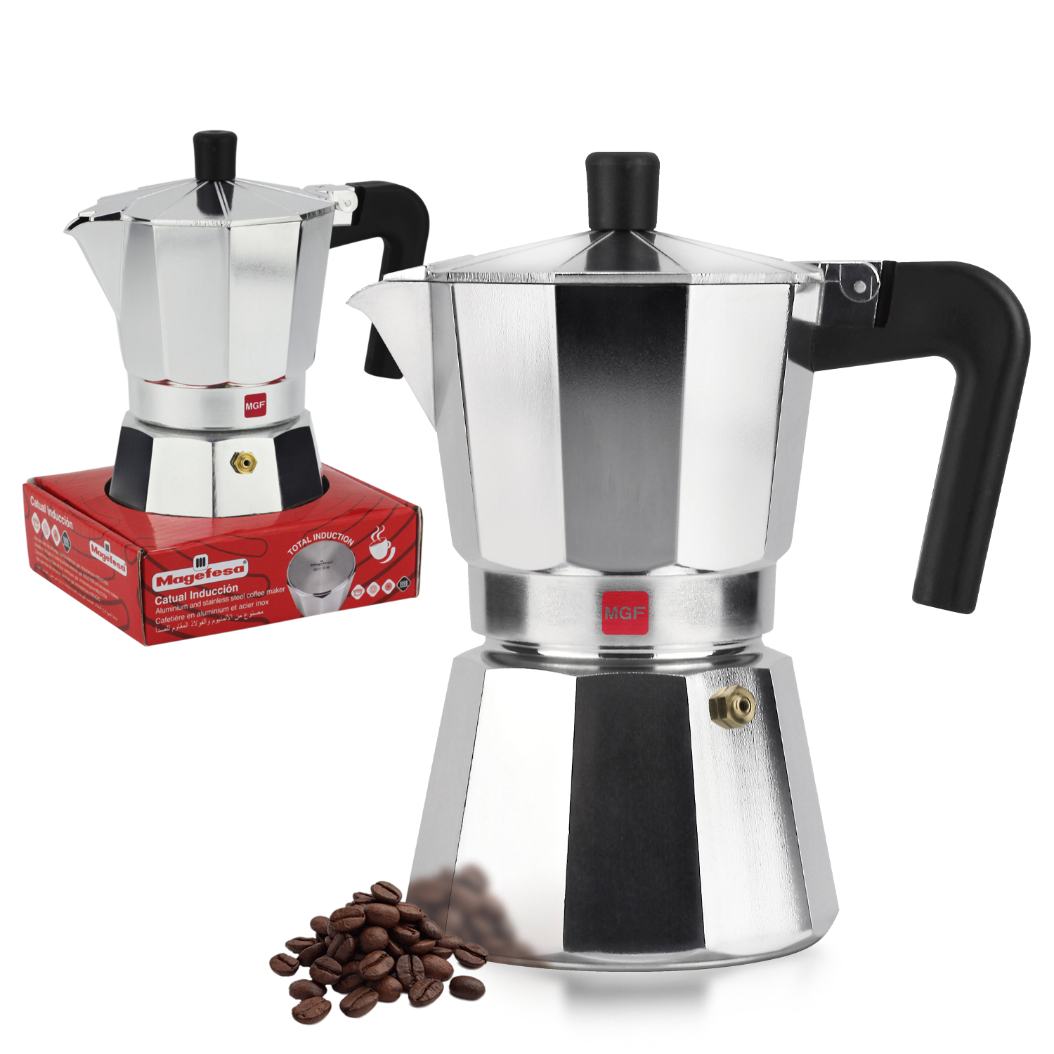 MAGEFESA CATUAL INDUCCION Cafetera Italiana Fabricada en Aluminio Resistente, Apta en Cualquier Tipo de Cocina y Ergonómica