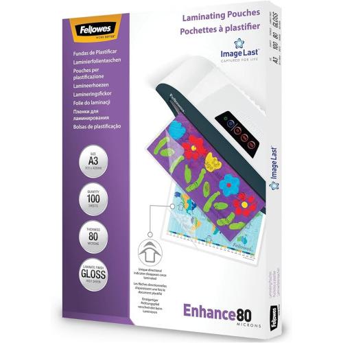 Pack 500 fundas plastificar 80 micras brillo a3 (303x426 mm) fellowes 100144239