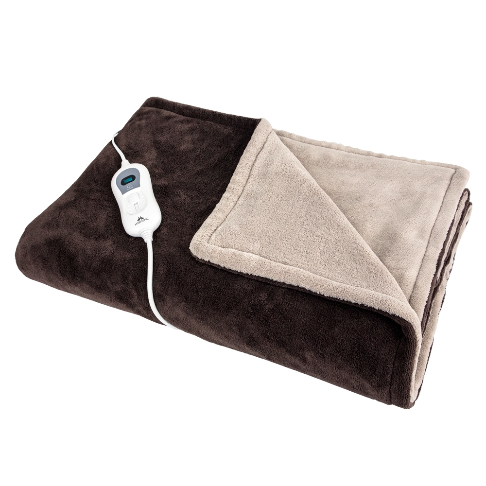 Mobiclinic Manta eléctrica 160x120 cm Temperatura Regulable Muy bajo consumo 100W Apagado automático Lavable Manta térmica con Mando 3 Ajustes de Calor Calentamiento rápido Marrón Calentador de invierno