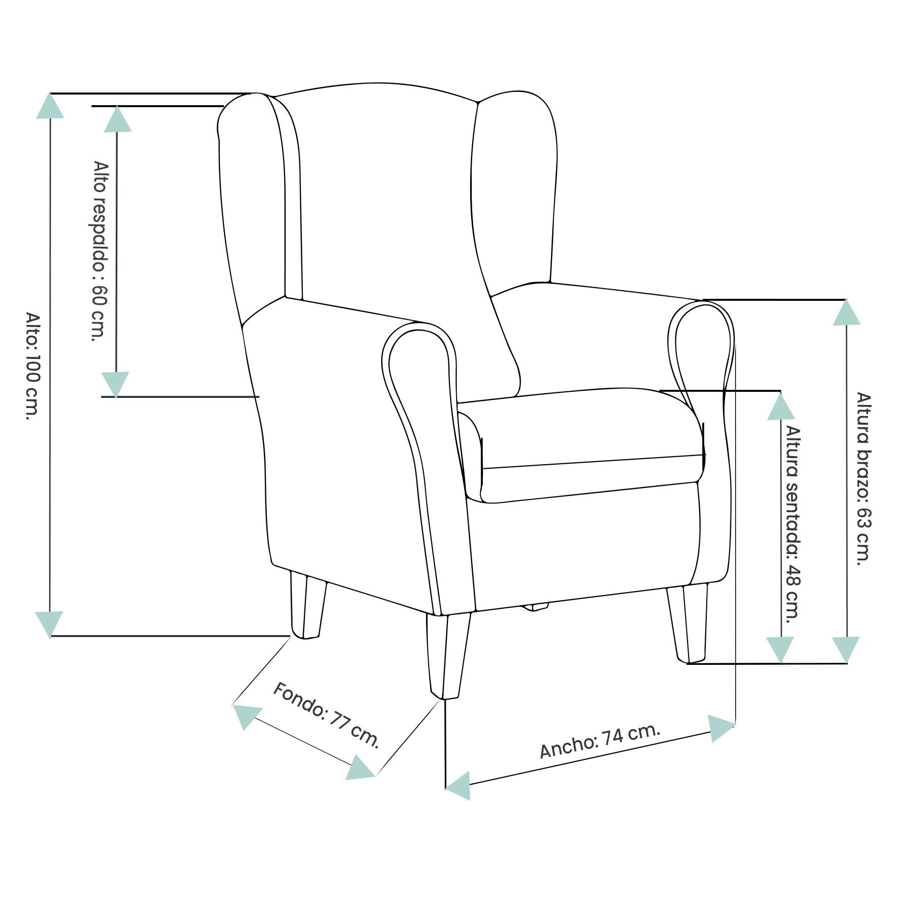 SILLONEA - Sillón Orejero pequeño, con Tela Antimanchas, de reducido tamaño  para salón o dormitorio (Tamaño:100*74*77cm) Tapizado en BEIGE. Butaca  ideal para ver la tv, leer o lactancia. : : Hogar y