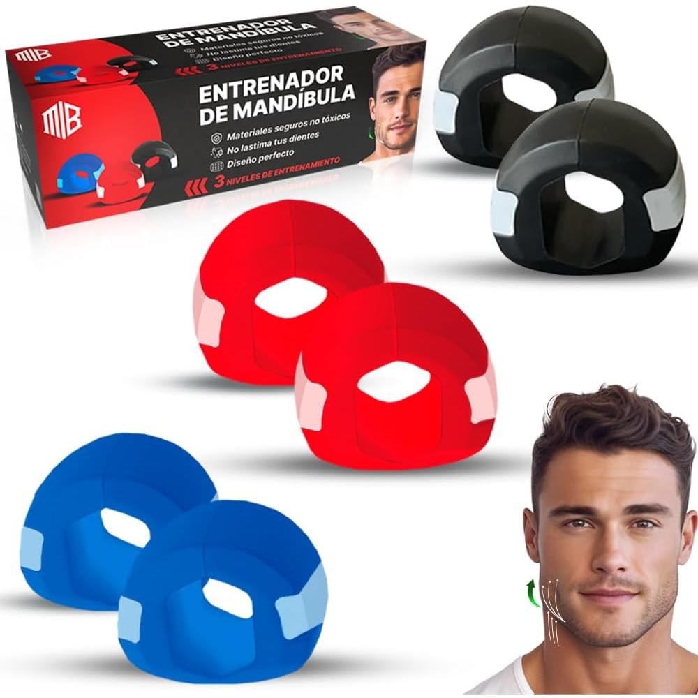 ManiBoom Ejercitador de Mandíbula 3 Niveles de Resistencia - Jawline Trainer ELIMINADOR de Papada - Masticador Jaw para ESTILIZAR Mandibula - Jaw Exerciser con Guía de Entrenamiento - Chicles Duros