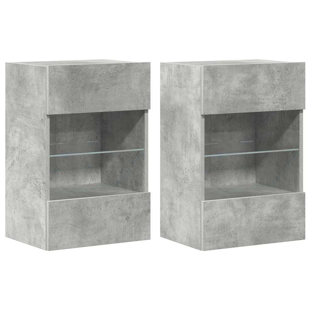 vidaXL Armarios de pared con luces LED para TV 2 uds gris hormigón 40x30x60,5 cm