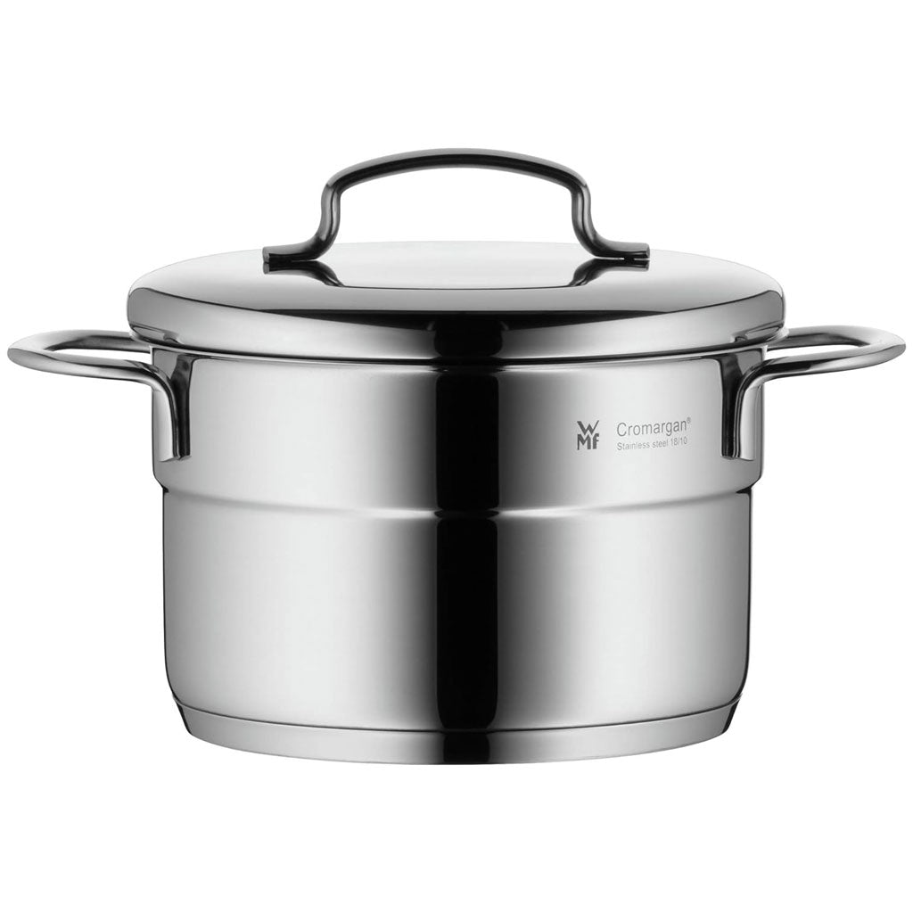 Cacerola Compacta Apilable Mini WMF de 14 cm – 900 ml, Diseño Elegante en Acero Inoxidable 18/10 con Base TransTherm®