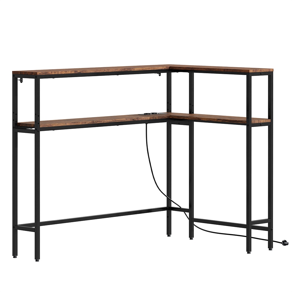SoBuy Mesa de consola en esquina industrial de MDF marrón y metal negro, 120×80×101 cm
