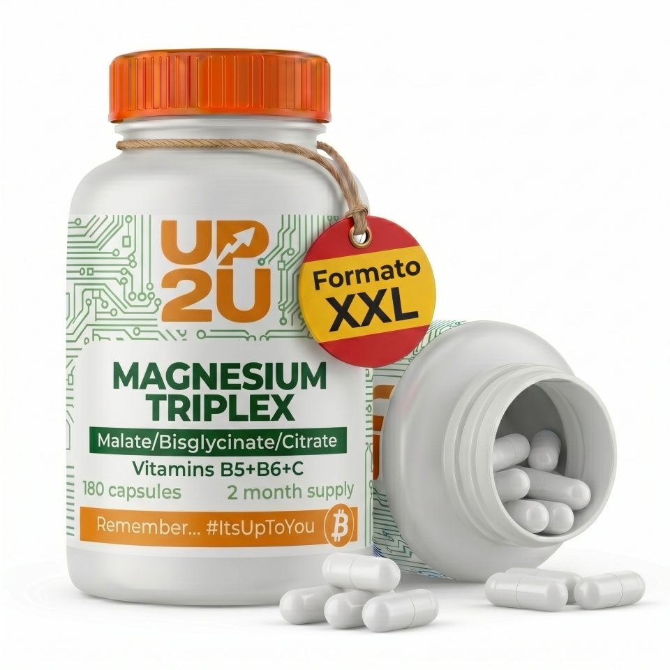 Magnesio Triplex con Malato, Bisglicinato y Citrato, Vitaminas B5, B6 y C, UP2U Nutrition, 180 Cápsulas, 2 Meses de Suministro