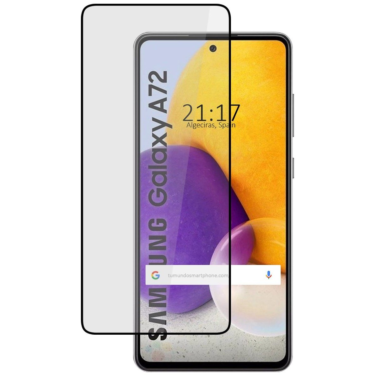 Tumundosmartphone Protector Cristal Templado Completo 5D Full Glue Negro para Samsung Galaxy A72 Vidrio