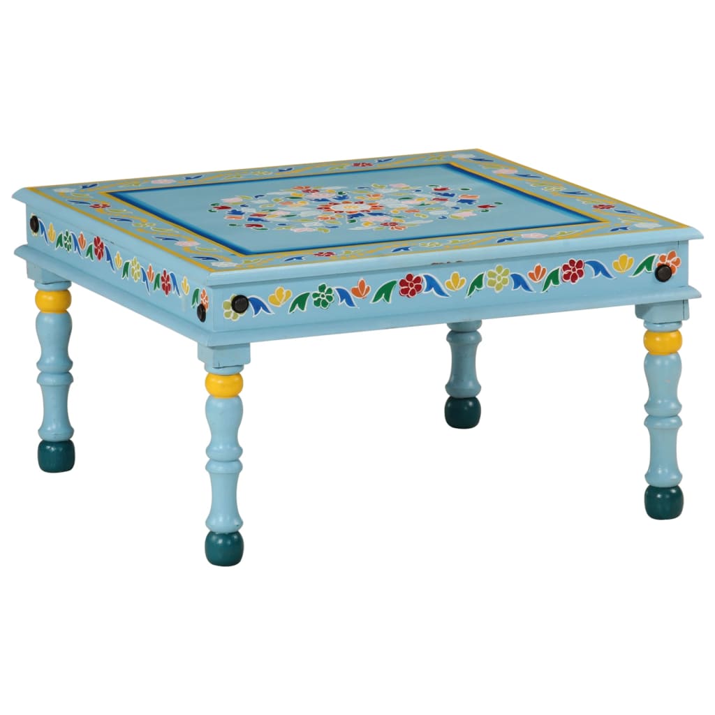 vidaXL Mesa de centro madera maciza de mango pintada a mano en color Rosa/Verde/Tuquesa | estructura resistente ideal para salón dormitorio o estudio