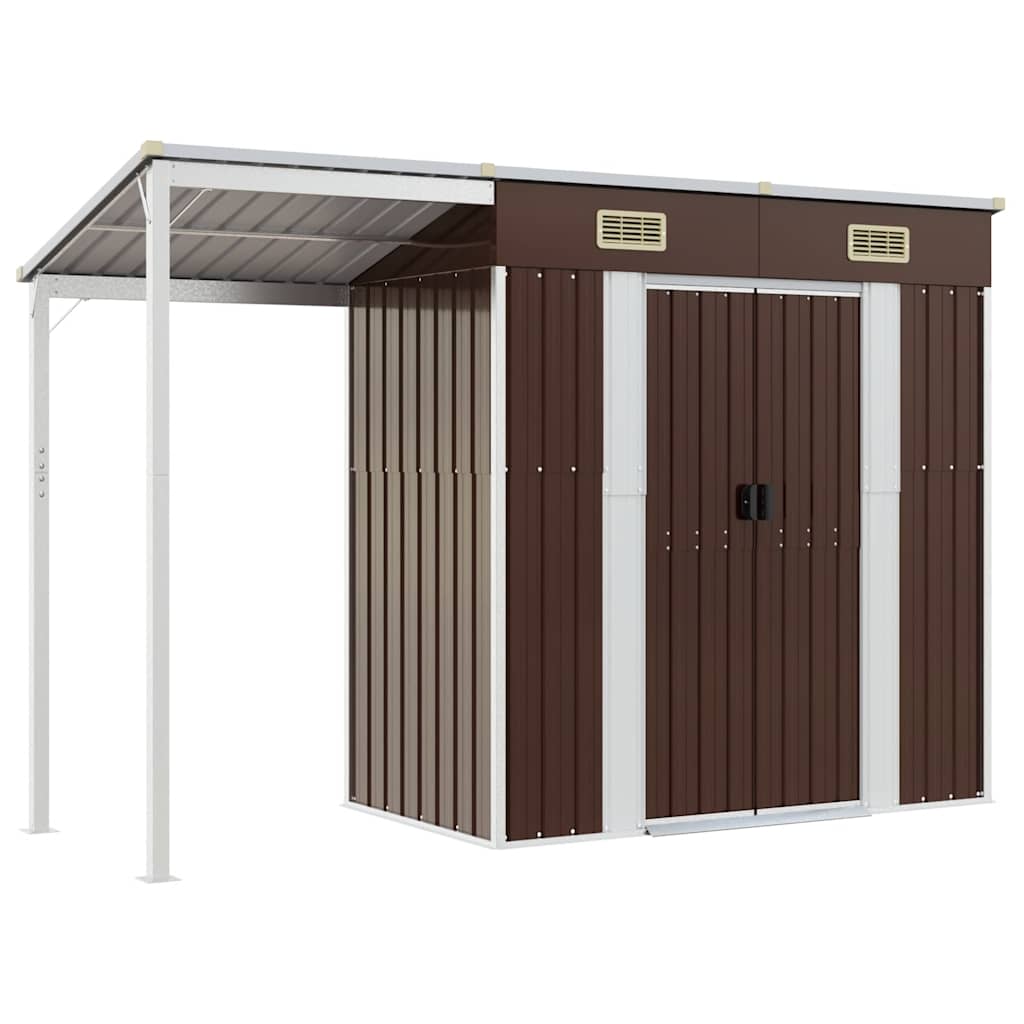 vidaXL Cobertizo jardín tejado alargado acero marrón 277x107x181 cm