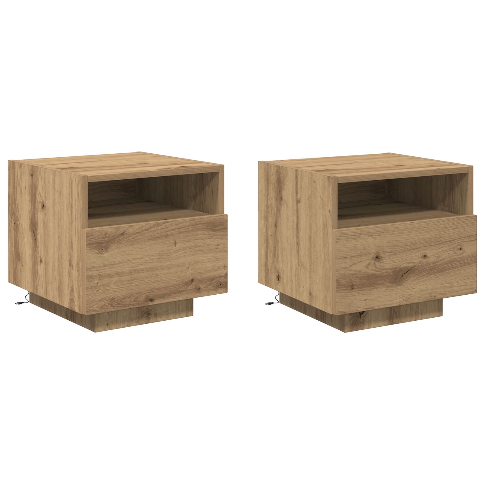 Mesas de Noche vidaXL con Luces LED 2 pcs Roble Artesanal 40x39x37 cm