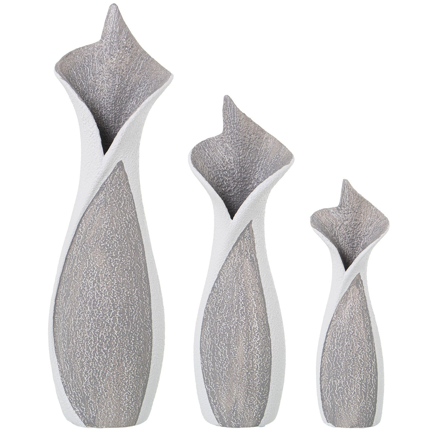 Set 3 jarrones ceramica gris, blanco 14x11x48 y 12x9x38 y 9x8x28cm