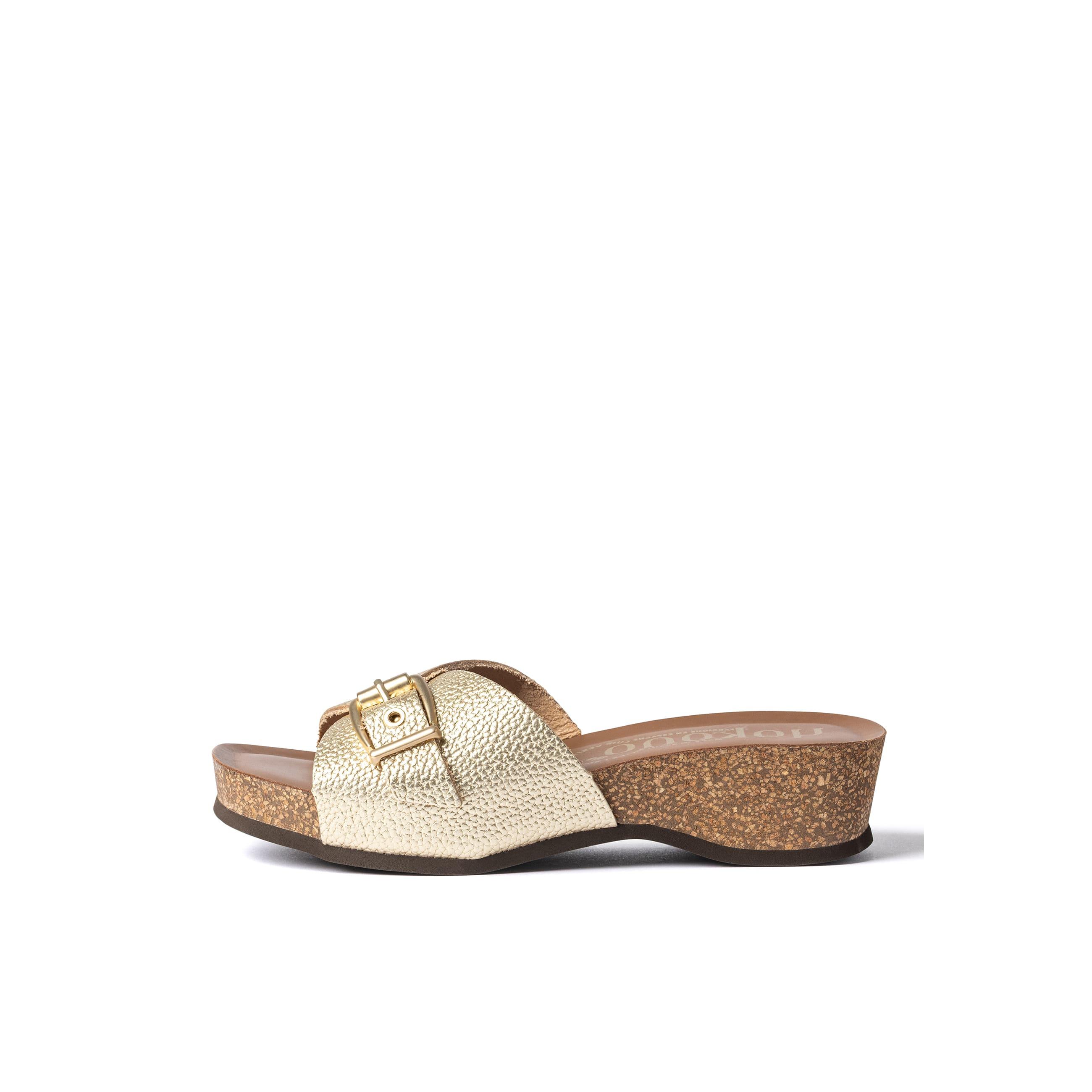 YOKONO Sandalia cuña BOGO-260 DORADO | Zapatos mujer Primavera-Verano | Piel vacuna  Perla | 4 CM