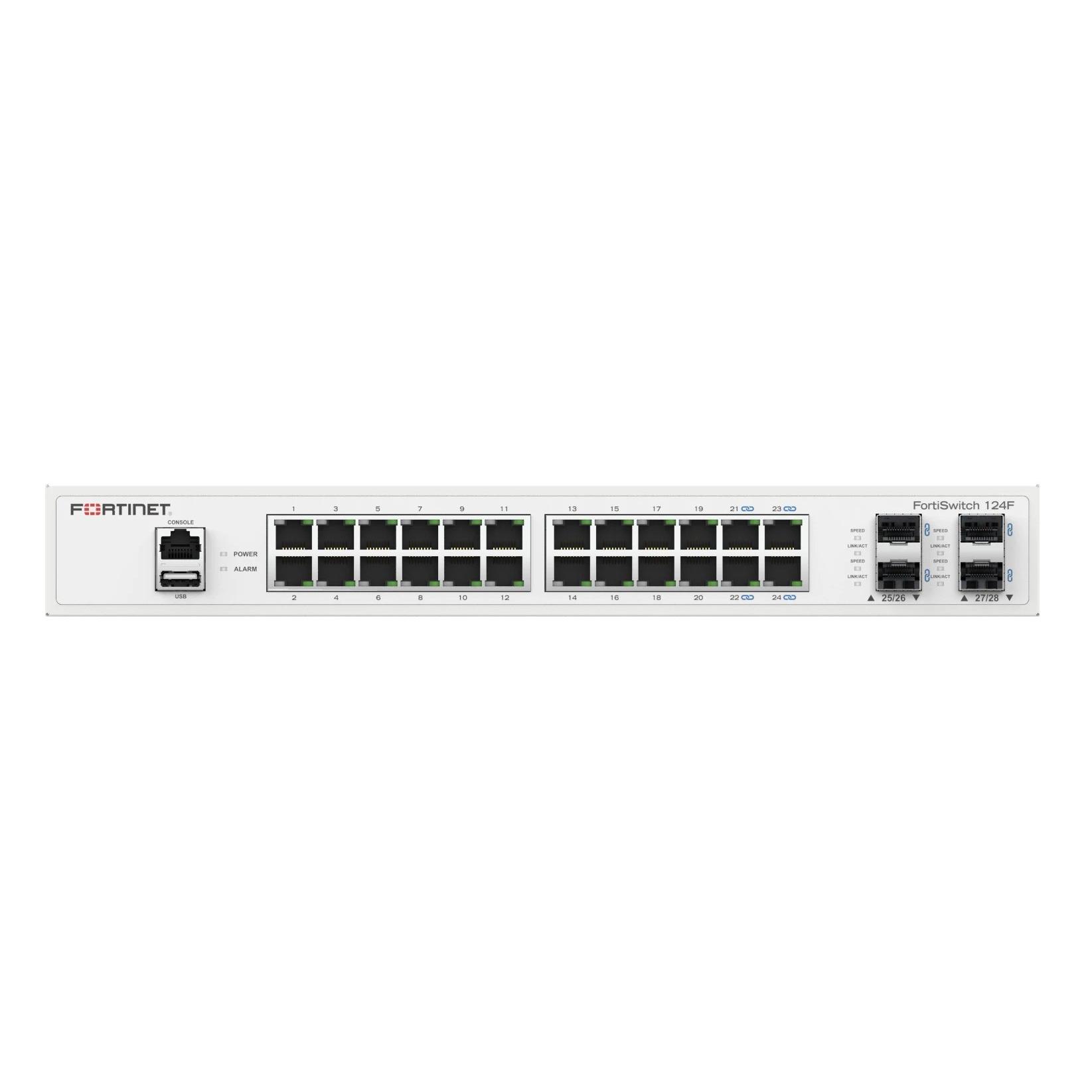 HUB Switch puertos 24 x 1G RJ45 FORTINET FS-124F  | 4 x 1G SFP, Blanco