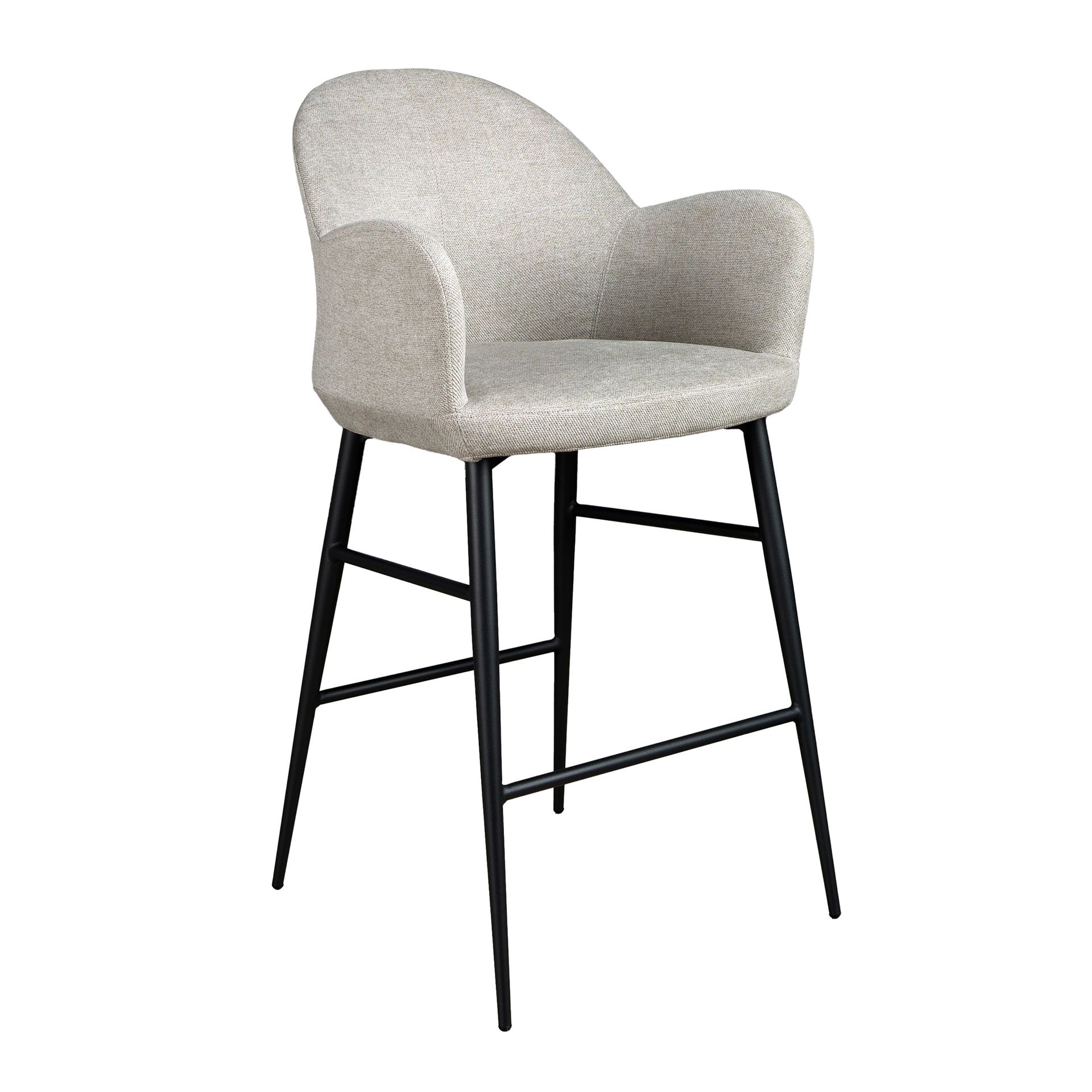 Ángel Cerdá – Taburete Alto en Tela Gris Claro con Reposabrazos + Patas Metálicas en Color Negro + Diseño Moderno y Elegante + Asiento y Respaldo Tapizados + Comodidad y Estilo + 55x55x103 cm