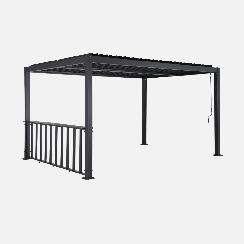 sweeek - Pérgola bioclimática de aluminio y acero 3x4m + bar 3m  , Palace 3x4m + accesorio , 392x292x232