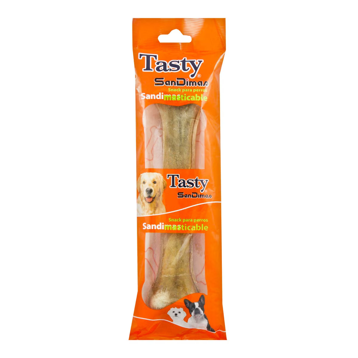 Snack para perros adultos SanDimas Tasty Masticable, 1 hueso vacuno prensado 14 cm.