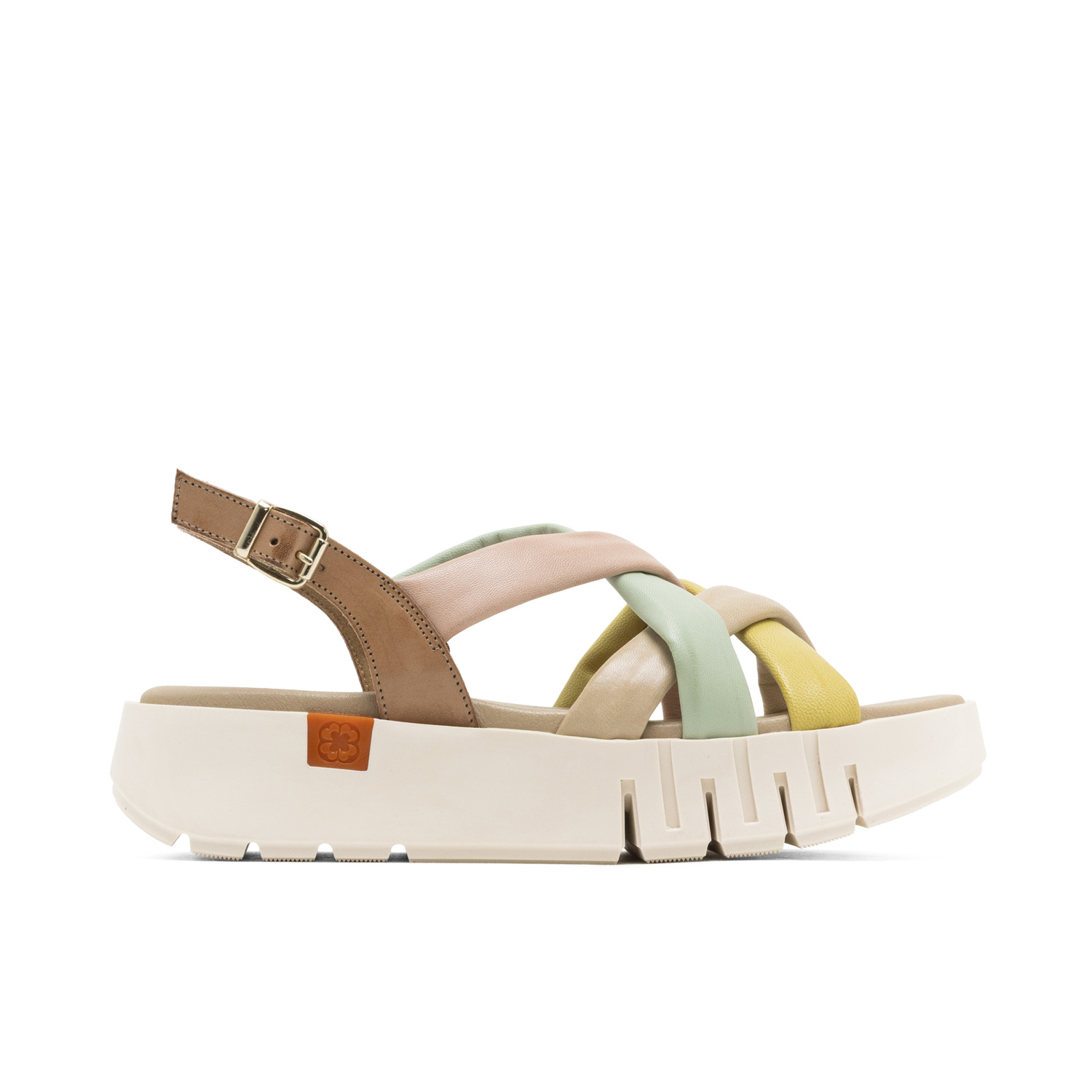 Sandalia de Cuña de Piel Daniela Taupe Multicolor: Confort y Estilo en Cada Paso - Cuña de 4 cm, Plataforma de 1.5 cm, Plantilla de Piel Acolchada para Máxima Comodidad, Suela Antideslizante para Mayo