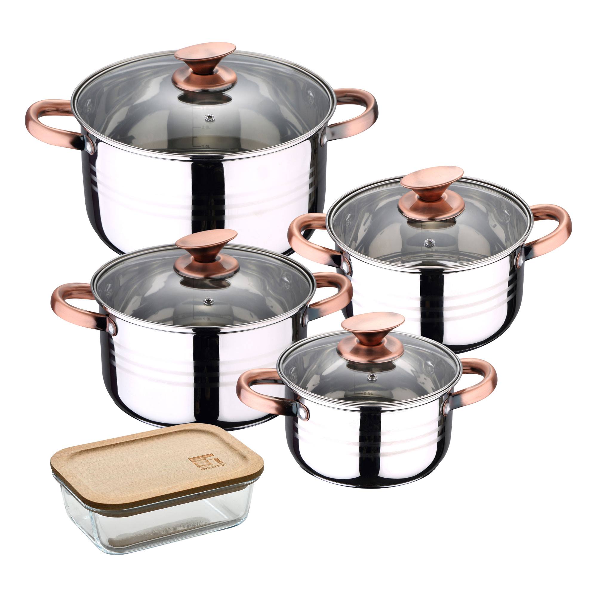 Bateria 8pc acero inoxidable apta para inducción Colección San Ignacio Premium +  Delantal de Cocina Gris oscuro 100% Algodón 75x80cm