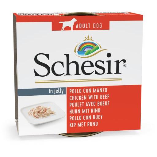 Schesir  Comida Húmeda de Filetes de Pollo con Buey en Gelatina para Perros - 150 GR