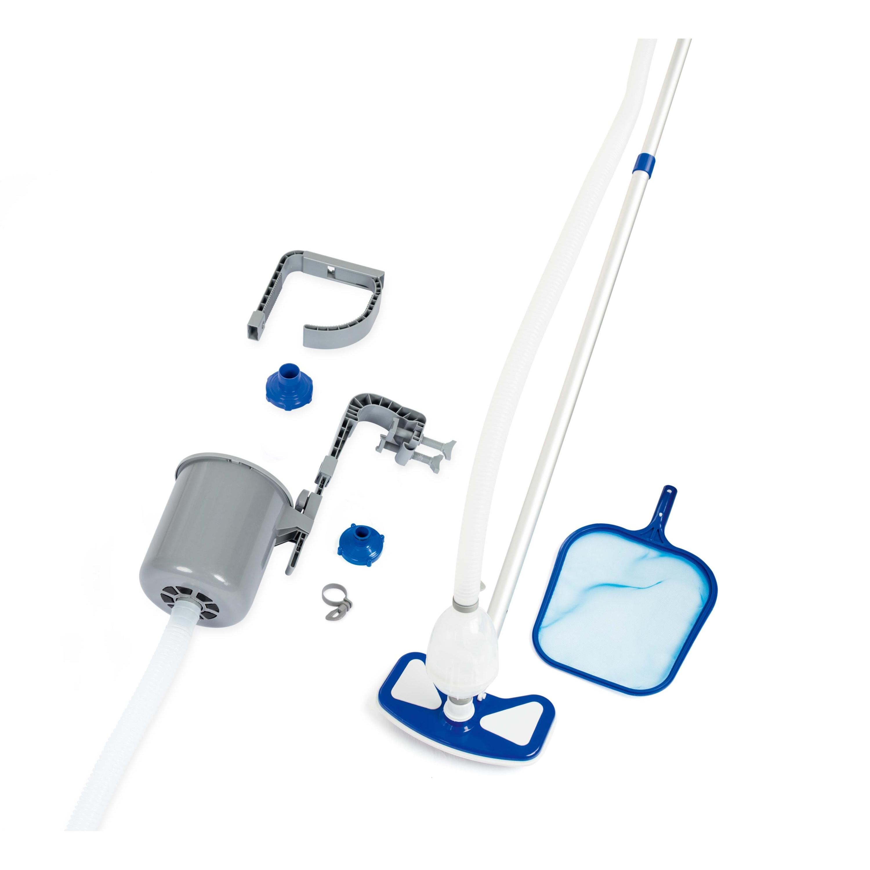 Pack Accesorios Bestway para el Cuidado y Limpieza de la Piscina: Limpiafondos, Recogehojas, Skimmer, Malla de Limpieza y Sistema de Aspiración de conexión a la bomba