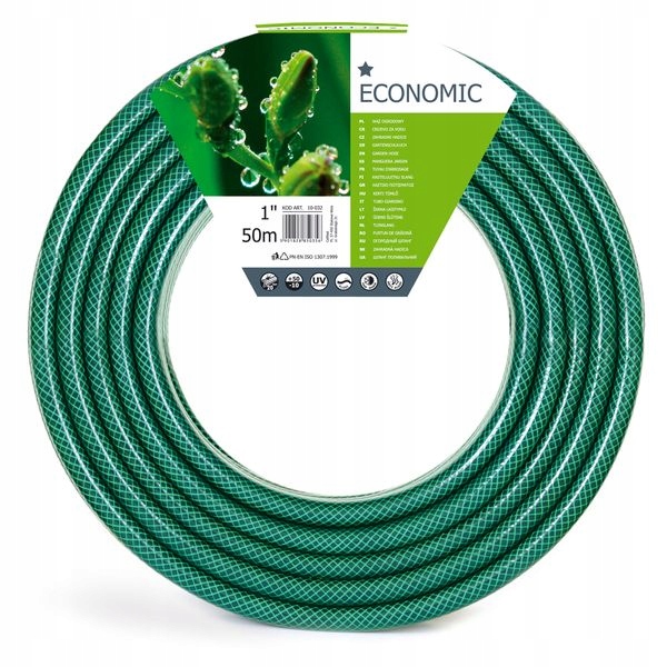 Cellfast garden hose, 1" size, 50m length, kink and UV resistant, perfect for watering plants and drip irrigation.