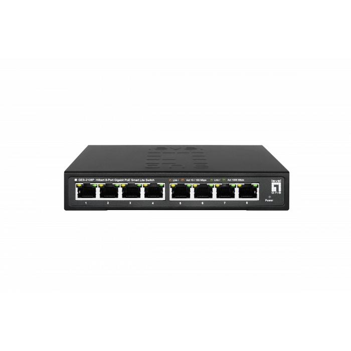 HUB Switch puertos 8 x 10/100/1000 Mbps Ethernet PoE+ LEVELONE GES-2108P Gigabit PoE Switch Black