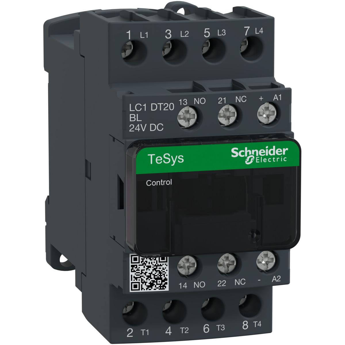 Contactor de potencia TeSys D AC1 20A 4P 1NA 1NC bobina 24VDC bajo consumo