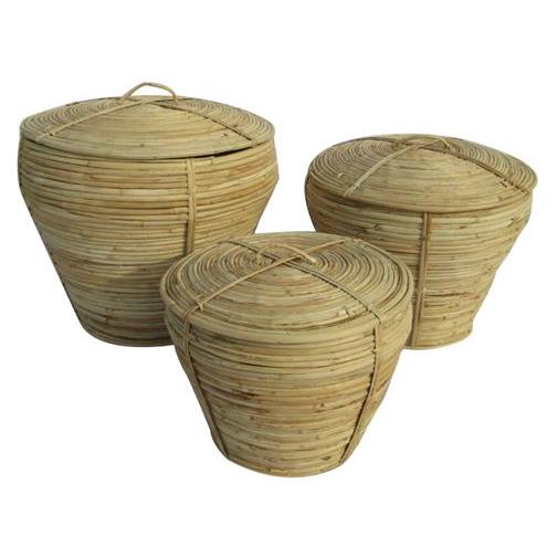 CESTA SET 3 RATAN 35X35X34 CON TAPA NATURAL DC202129 - EL MEJOR COMPLEMENTO PARA TU HOGAR FIJALO