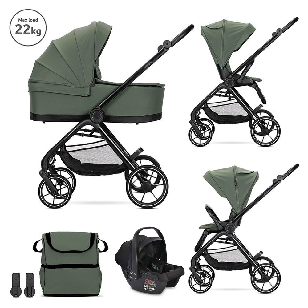 LORELLI Carrito de bebé trío VENICE con silla de auto ARIA Luxe i-Size de Lorelli – Sistema completo desde el nacimiento