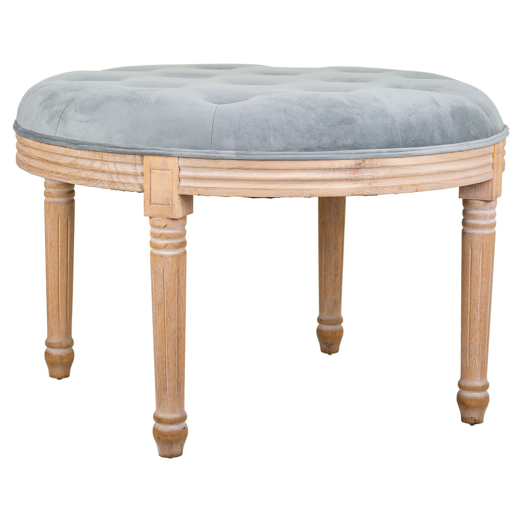 WANDERLUST DECO Banqueta de madera tapizada gris d70x47h cm.Tiene 2 puertas
