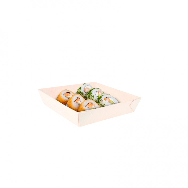 100 Uds. Bandeja sushi de madera samurai (17x17cm) | Ref: PW210SAMBQ170