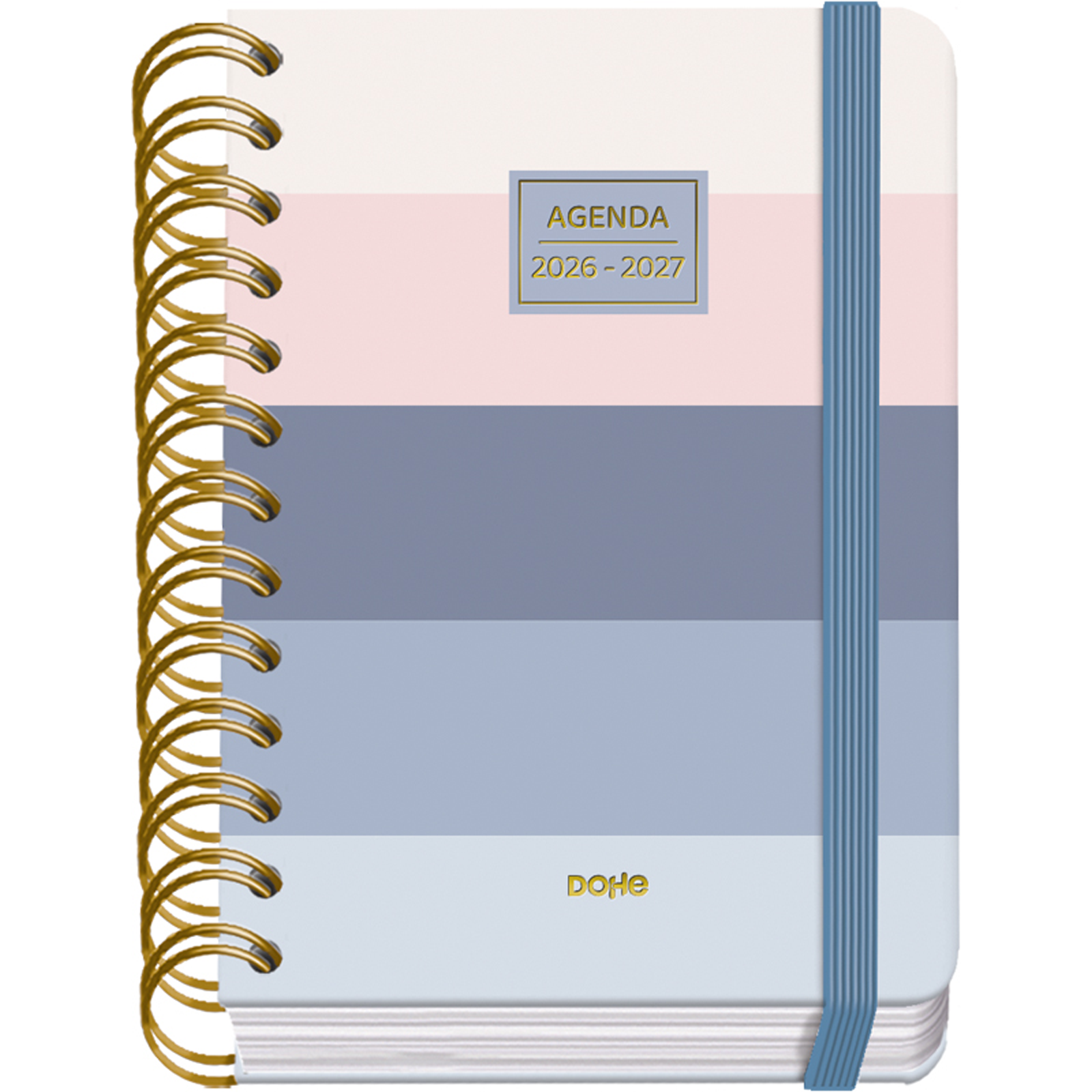 Dohe - Agenda Escolar 2026 2027 - Septiembre a Junio, Día Página, A6 (12x17 cm), Tapa Dura Suave, Espiral Doble, Cierre con Goma Elástica, 2 Páginas de Pegatinas, Español e Inglés