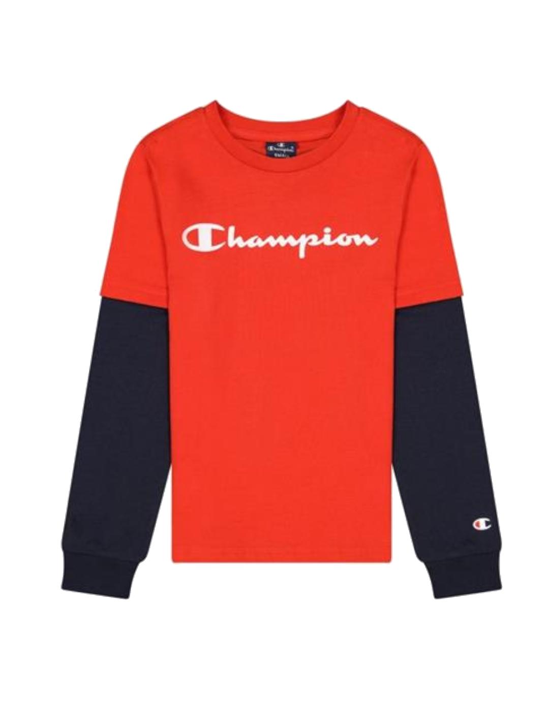 Champion - Champion Camiseta Manga Larga Niño Rojo y Azul
