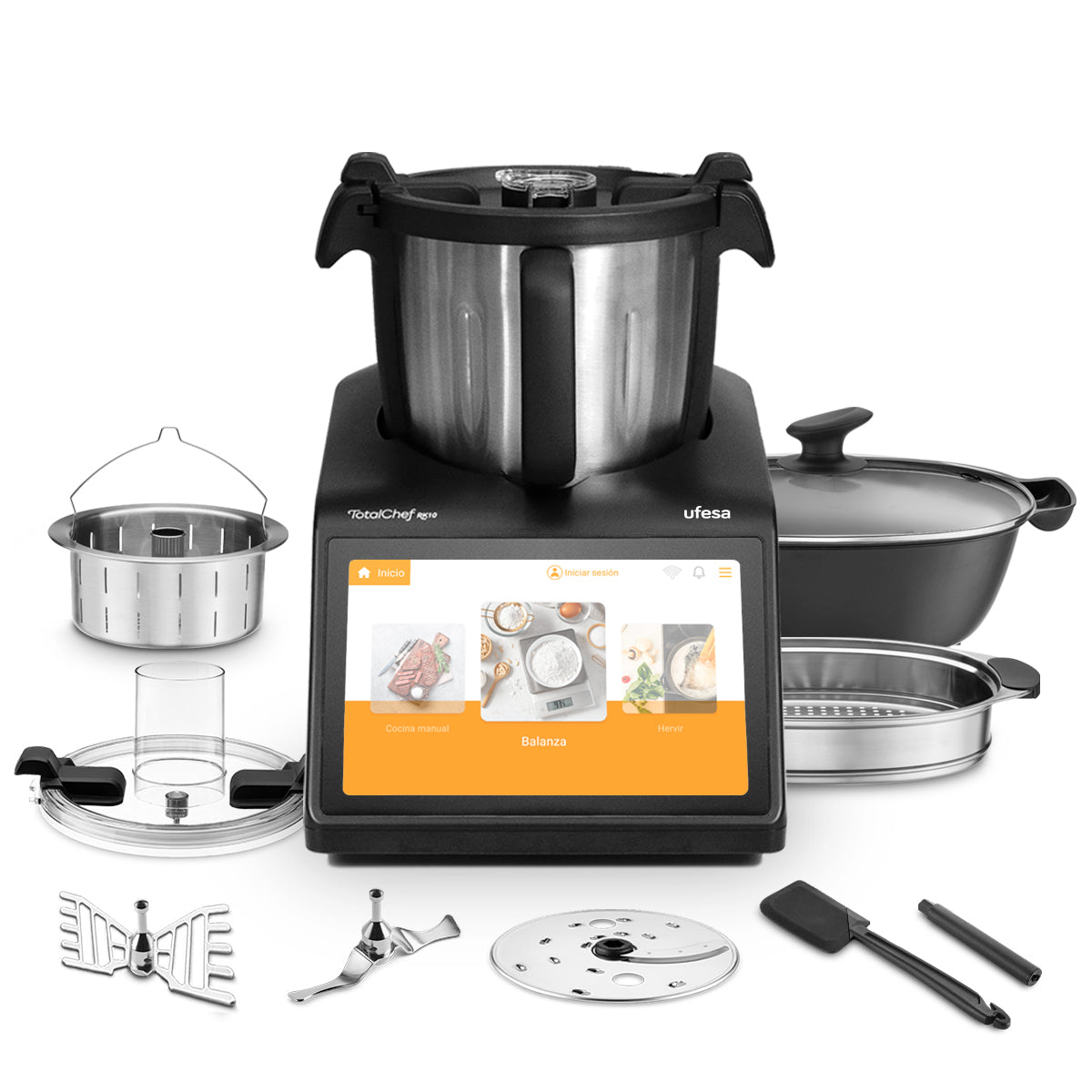 Ufesa - Robot de cocina multifunción TotalChef RK10 con potencia 2400 W, pantalla táctil de 10 pulgadas y WiFi, 30 funciones automáticas y 15 programas preconfigurados para preparar hasta 4 raciones