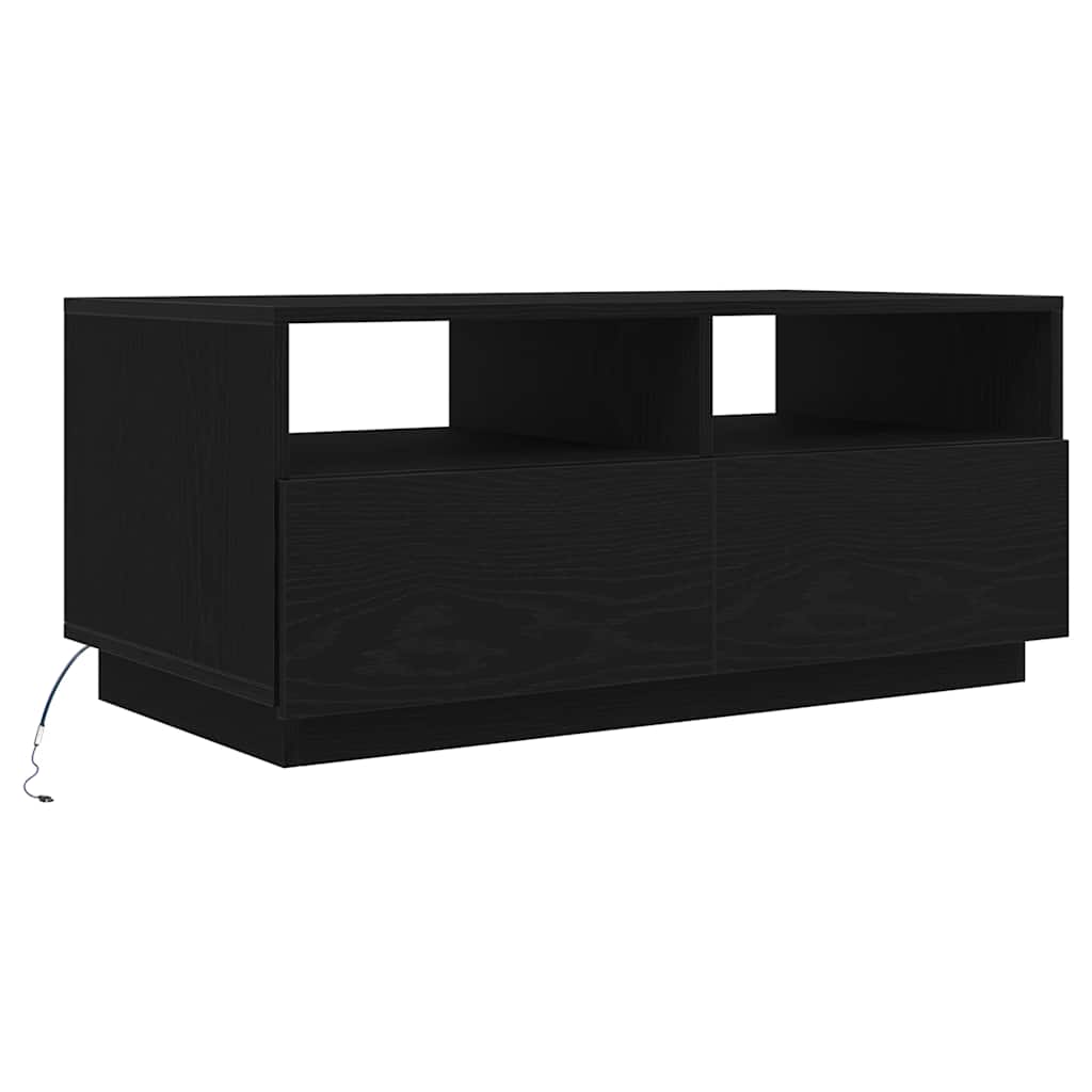 vidaXL Mesa de centro con luces LED roble negro 90x49x40 cm
