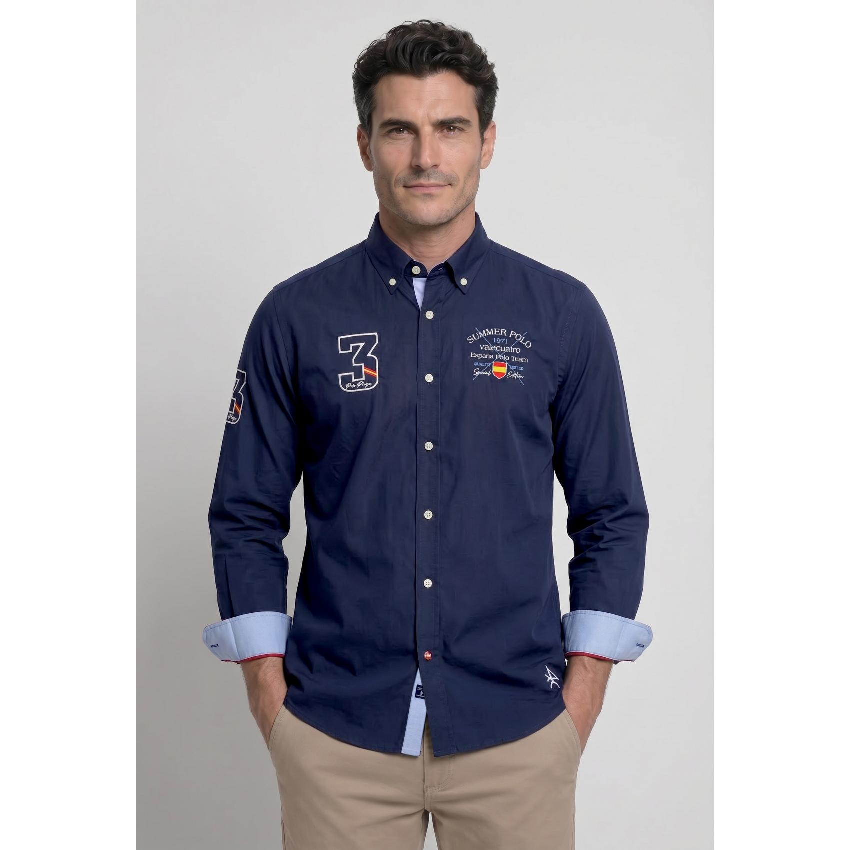 Camisa Valecuatro bordada España Polo azul marino