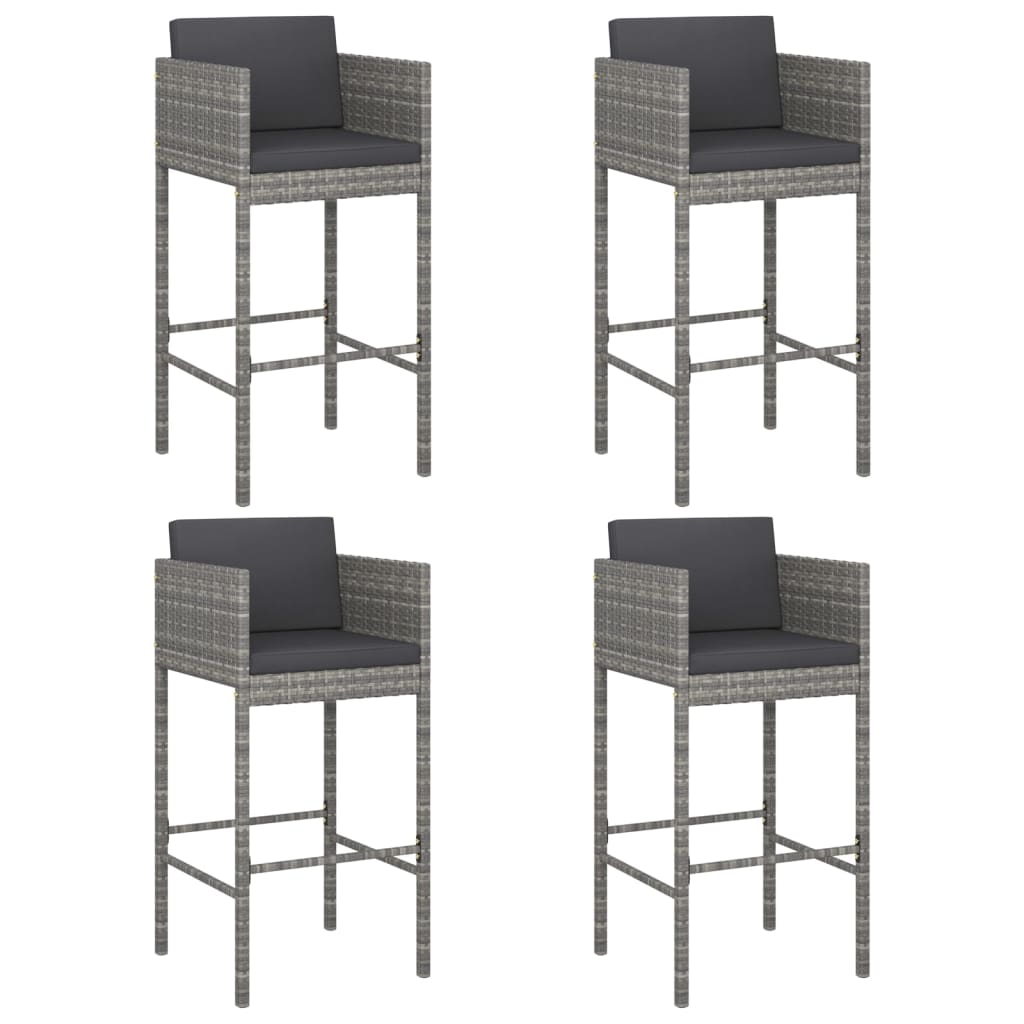vidaXL Taburetes de cocina con cojines 4 unidades ratán sintético gris