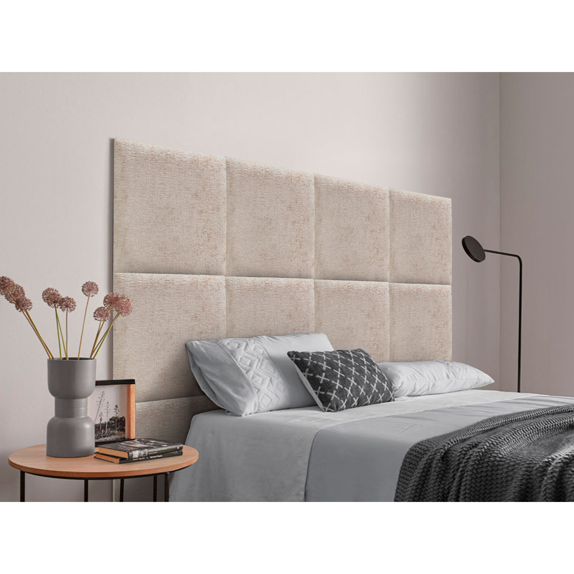 DHOME Cabecero Tapizado Compuesto de Paneles Autoadhesivos Intercambiables de Lana Ecológica Premium Cama Lujo
