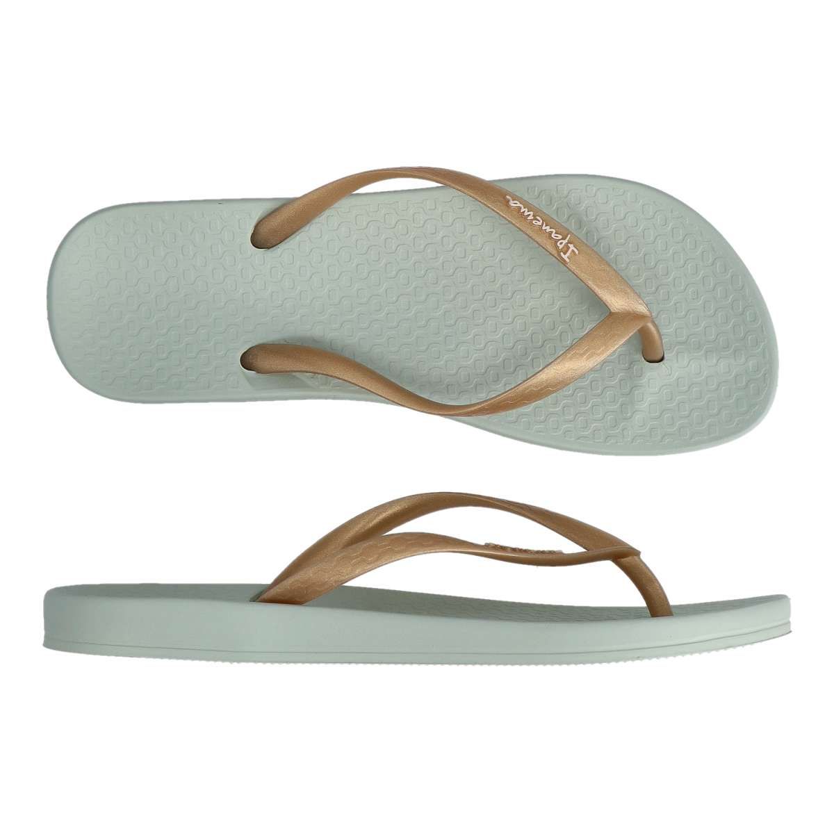 Ipanema - Chanclas de playa para mujer modelo IPANEMA en verde-oro, suela anatómica de goma flexible y ligera, diseño brasileño elegante y cómodo