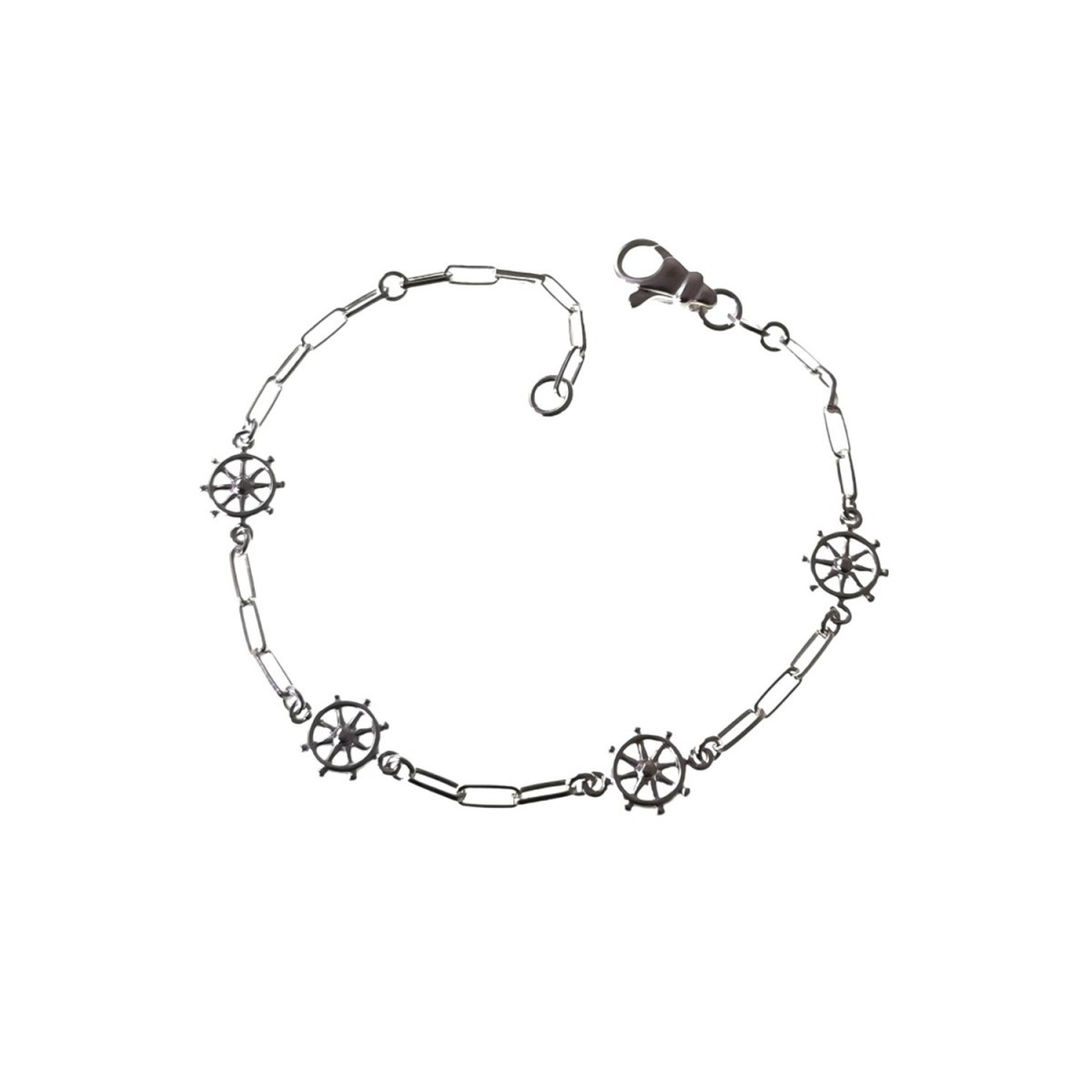 Pulsera plata Ley 925m mujer 16 cm. forzada alargada detalles timón 8 mm. mosquetón