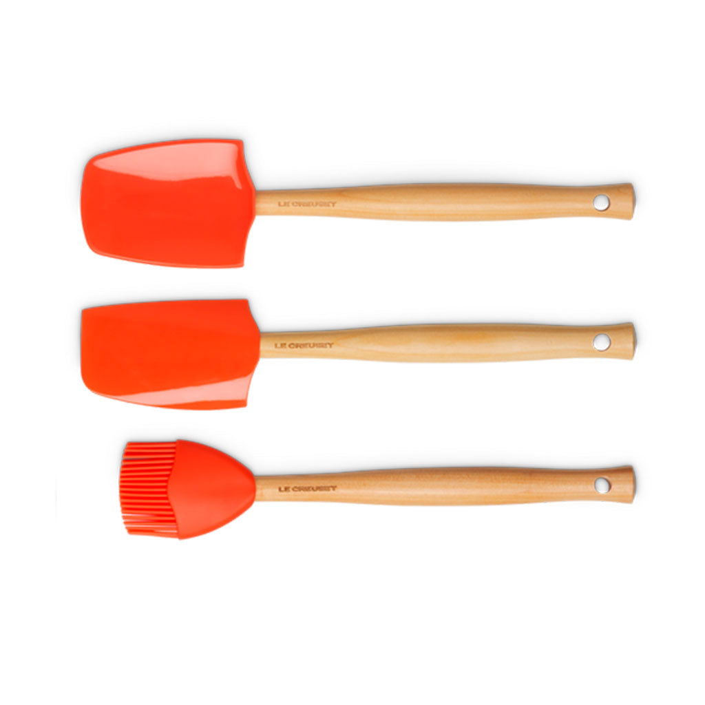 Set de 3 Utensilios Craft Le Creuset con Cabezal de Silicona, Mango de Madera y Diseño Resistente para Cocina Diaria
