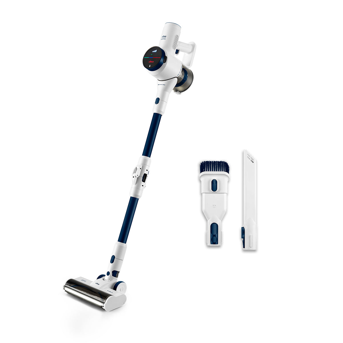 Ufesa - Aspirador Escoba U5 Digital Navy 25.9V con motor BLDC sin escobillas, 300W y hasta 40 min de autonomía para limpieza profunda en pisos y alfombras