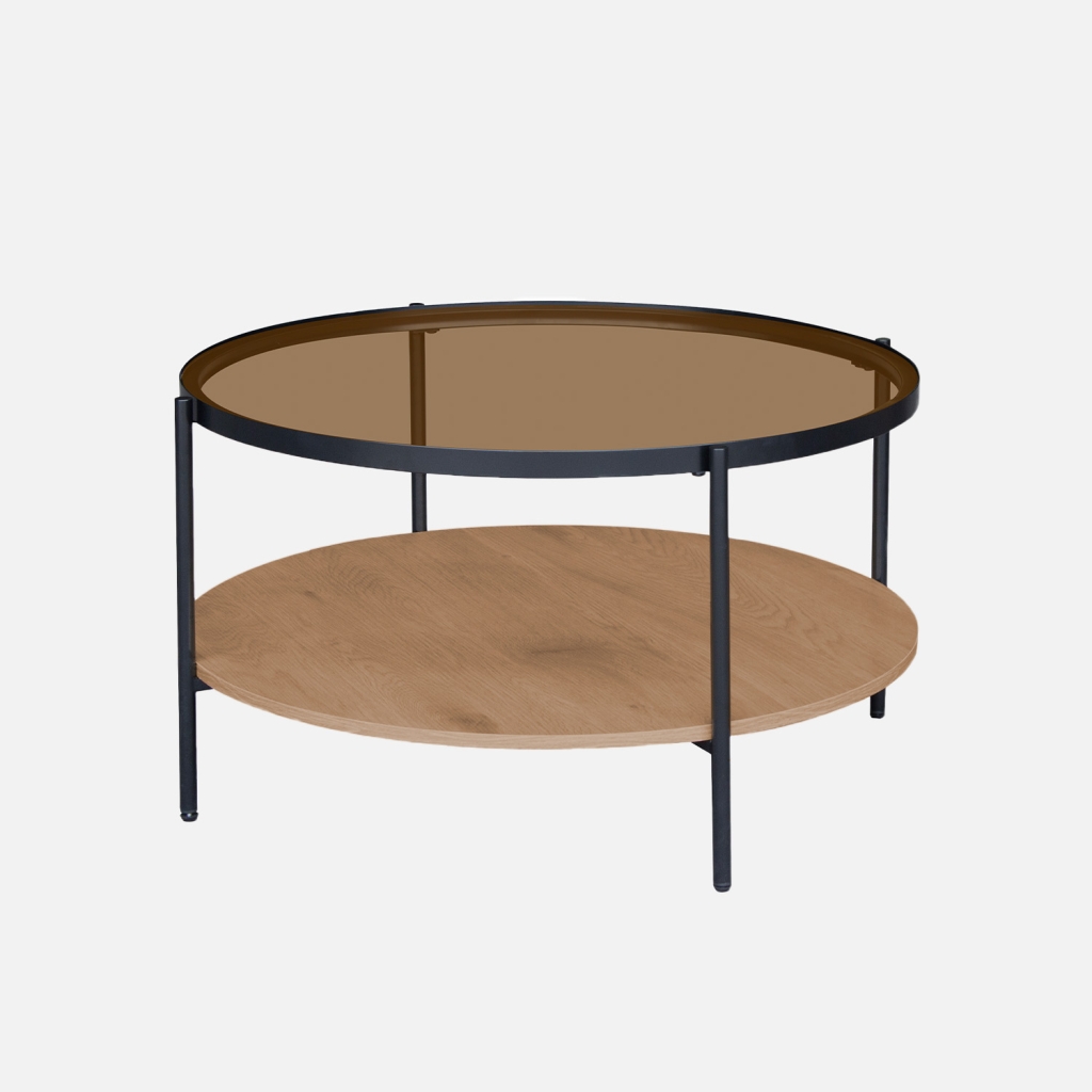 sweeek - Mesa de centro redonda con doble tablero de vidrio , Smooky , 84x84x45