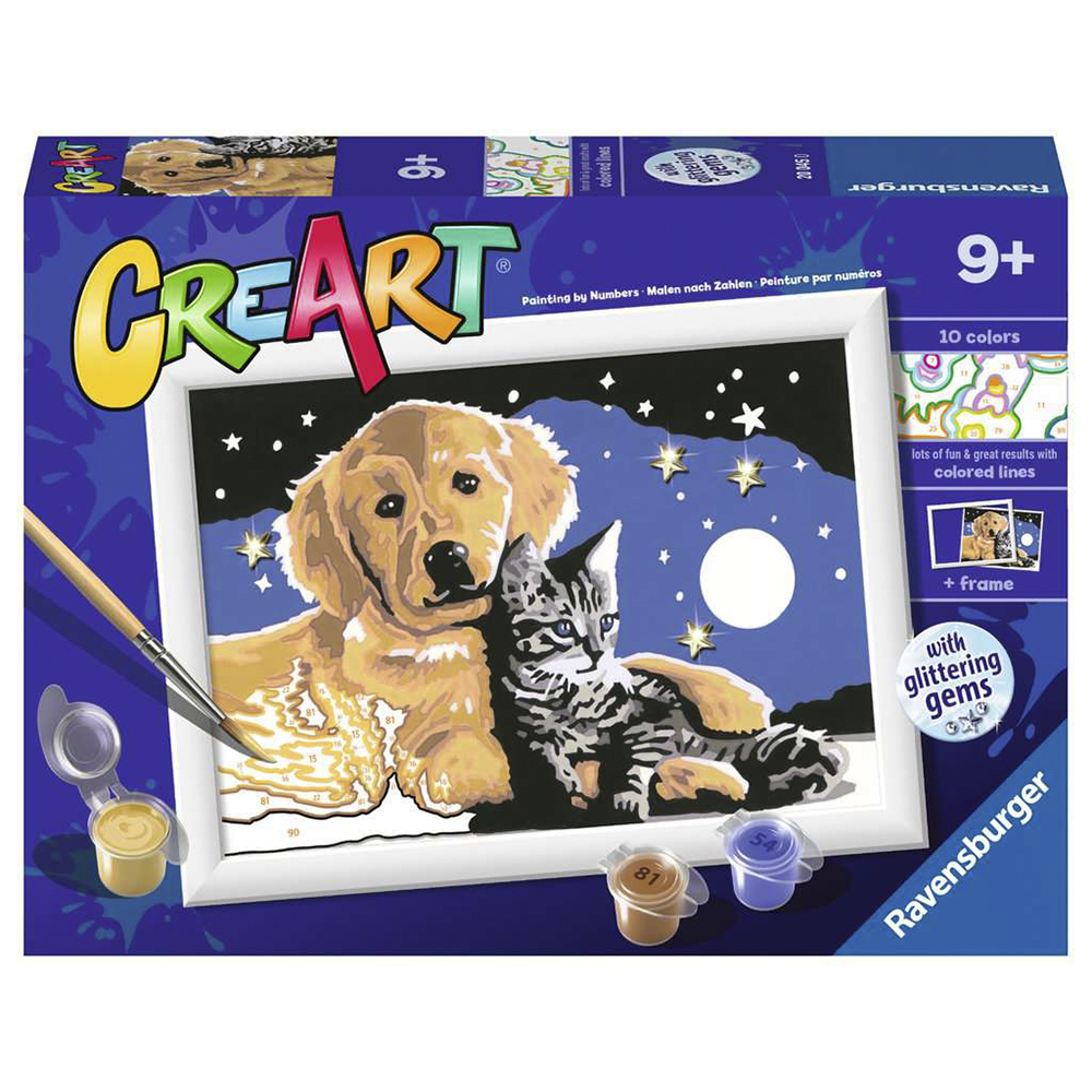 CreArt Kit Pintura - Mascotas bajo Cielo Estrellado, Ravensburger, 20045
