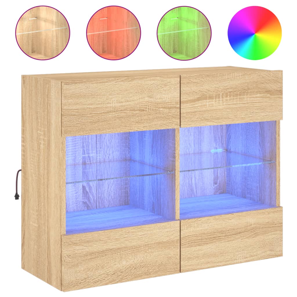 vidaXL Mueble TV de pared con luces LED 78,5x30x60,5 cm, Mueble de Salon, Mueble TV, Mueble TV salon, Mesa de TV, Mueble tele