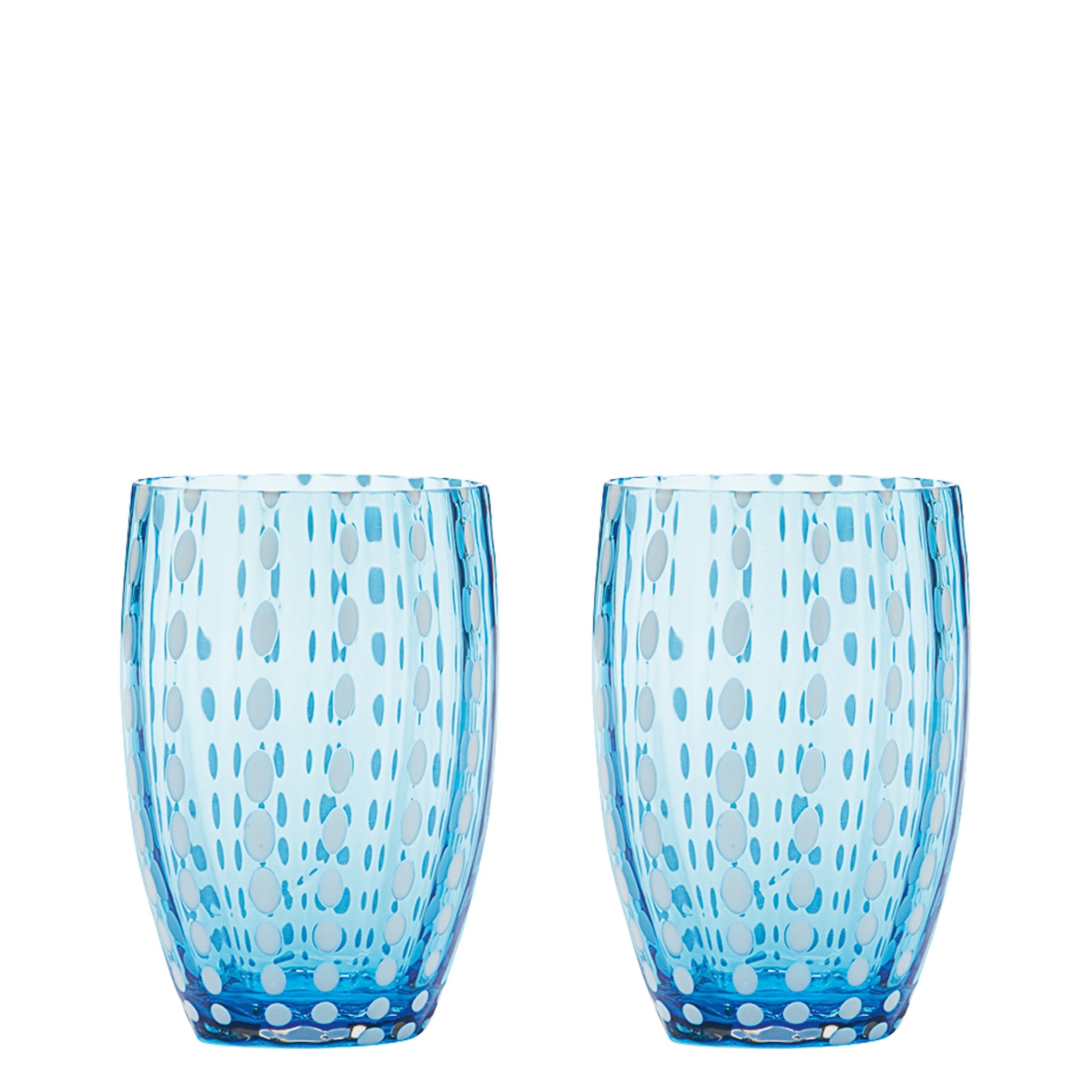 Vaso Zafferano Perle Aguamarina - Vidrio Soplado Coloreado, 32 cl, Hecho a Mano - Juego de 2 Vasos Artesanos para Agua o Cócteles