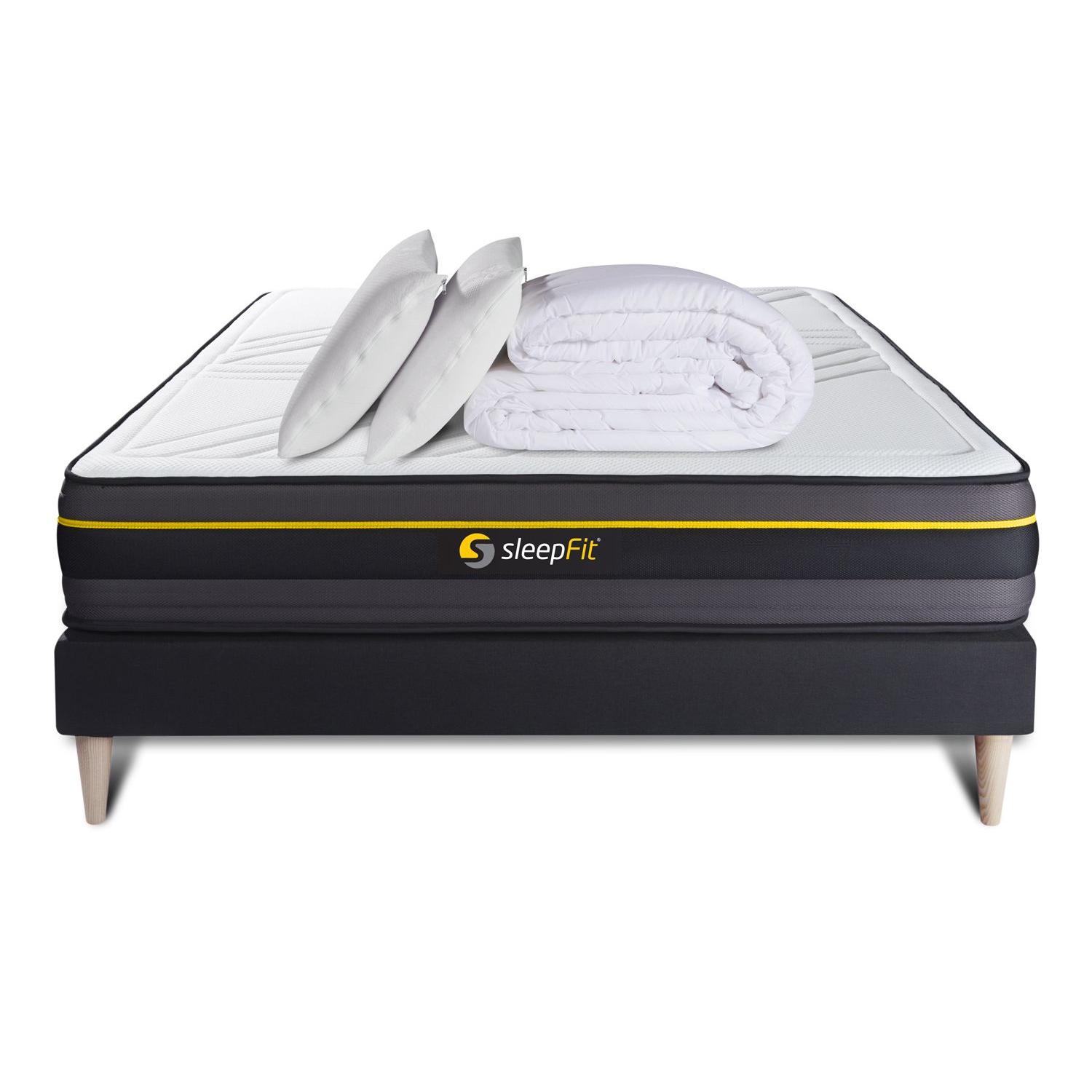 Pack cama completa - Colchón 180x200cm + Somier con láminas (kit) + 2 almohadas + Edredón - Active