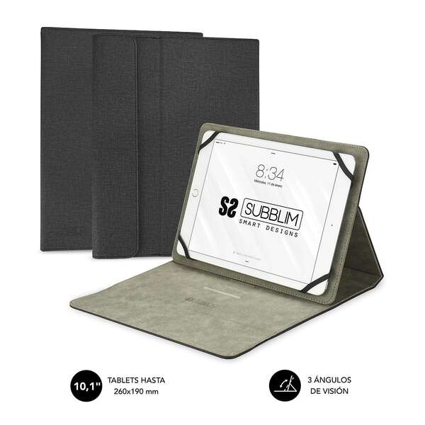 Subblim clever stand case - funda universal para tablet - diseño moderno y elegante - posicion stand con 3 angulos de vision - adaptable a todos los modelos de tablet - interior suave y aterciopelado - color negro