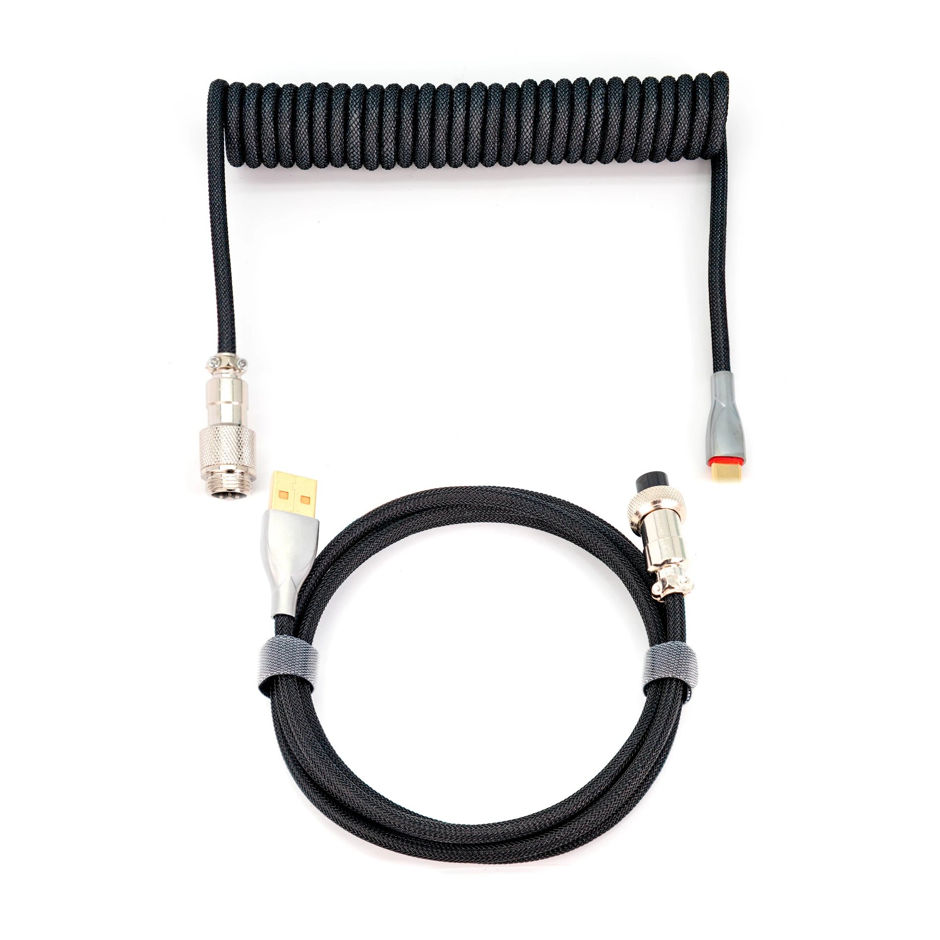 Phoenix - Cable aviador Kioru en espiral con conector USB-C para teclados gaming, diseño negro y gris, resistente y anti-enredos