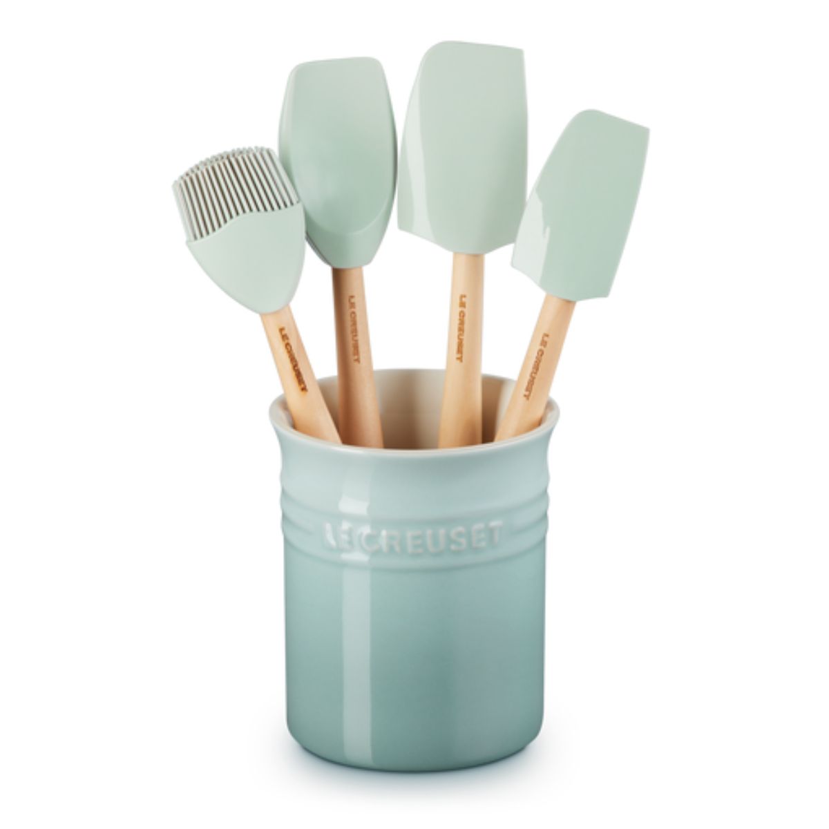 Conjunto de bote con 4 espátulas Le Creuset